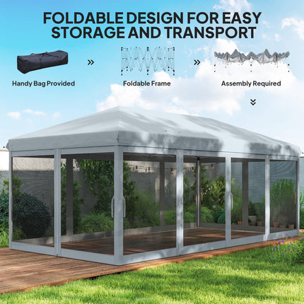 6x3m Outdoor Pop Up Canopy Tent with Mesh Walls and Carry Bag - Grey