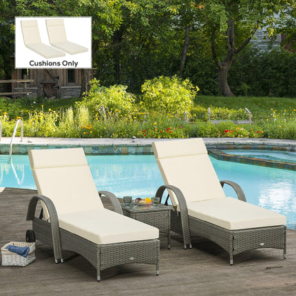 Set of 2 Replacement Sun Lounger Cushions for Rattan Furniture 196 x 55 cm - Cream White