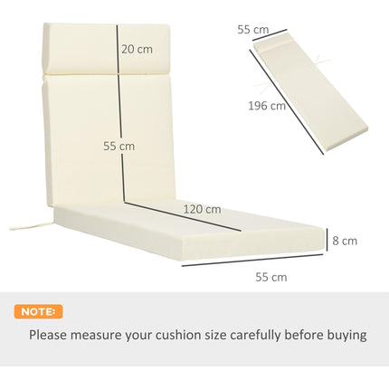 Set of 2 Replacement Sun Lounger Cushions for Rattan Furniture 196 x 55 cm - Cream White