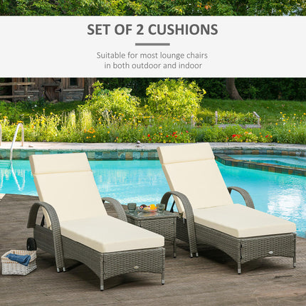 Set of 2 Replacement Sun Lounger Cushions for Rattan Furniture 196 x 55 cm - Cream White