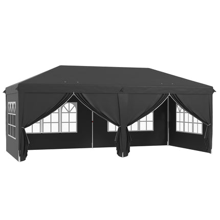 3 x 6 Metre Pop Up Gazebo with Adjustable Steel Frame and Removable Sides - Black