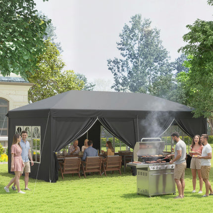 3 x 6 Metre Pop Up Gazebo with Adjustable Steel Frame and Removable Sides - Black
