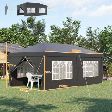 3 x 6 Metre Pop Up Gazebo with Adjustable Steel Frame and Removable Sides - Black