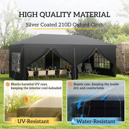 3 x 6 Metre Pop Up Gazebo with Adjustable Steel Frame and Removable Sides - Black