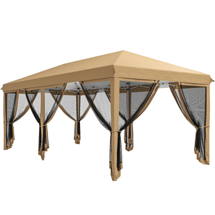 6 x 3 Metre Pop Up Gazebo with Mesh Walls and Carry Bag - Beige