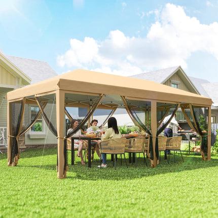 6 x 3 Metre Pop Up Gazebo with Mesh Walls and Carry Bag - Beige
