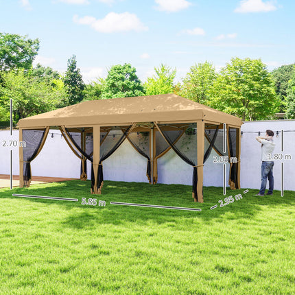 6 x 3 Metre Pop Up Gazebo with Mesh Walls and Carry Bag - Beige