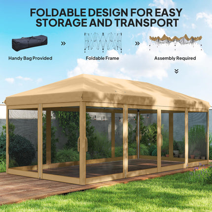 6 x 3 Metre Pop Up Gazebo with Mesh Walls and Carry Bag - Beige