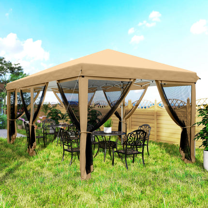 6 x 3 Metre Pop Up Gazebo with Mesh Walls and Carry Bag - Beige