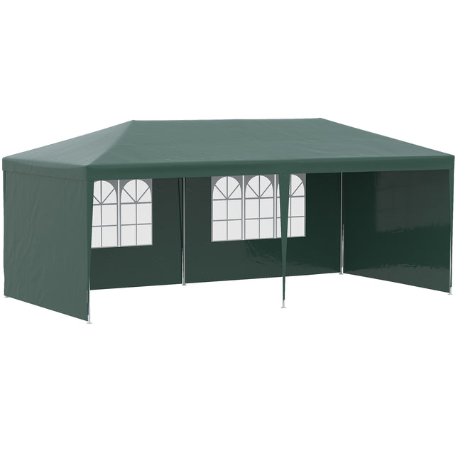 6x3 Metre Outdoor Party Tent Gazebo with Windows and Side Panels - Green