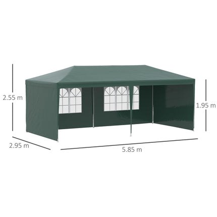 6x3 Metre Outdoor Party Tent Gazebo with Windows and Side Panels - Green