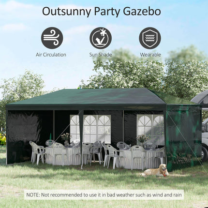 6x3 Metre Outdoor Party Tent Gazebo with Windows and Side Panels - Green