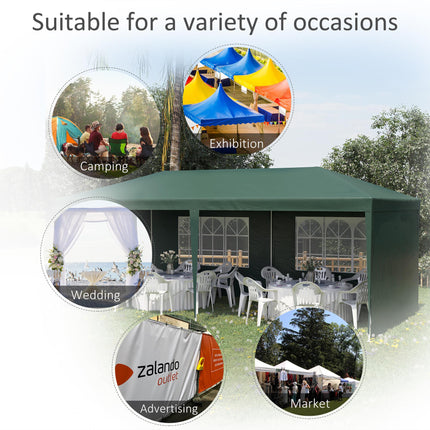 6x3 Metre Outdoor Party Tent Gazebo with Windows and Side Panels - Green