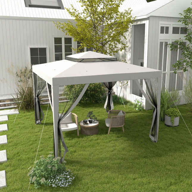 3 x 3 m Gazebo, Netting Party Tent, Patio Canopy Outdoor Event Shelter with Doub