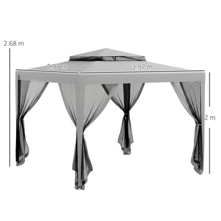 3 x 3 m Gazebo, Netting Party Tent, Patio Canopy Outdoor Event Shelter with Doub