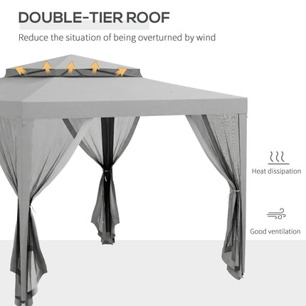 3 x 3 m Gazebo, Netting Party Tent, Patio Canopy Outdoor Event Shelter with Doub