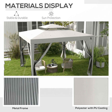 3 x 3 m Gazebo, Netting Party Tent, Patio Canopy Outdoor Event Shelter with Doub
