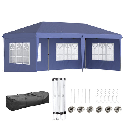 3 x 6m Pop Up Gazebo with Adjustable Height & Removable Sidewalls - Blue