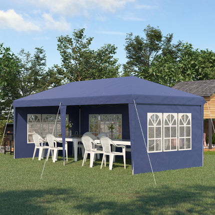 3 x 6m Pop Up Gazebo with Adjustable Height & Removable Sidewalls - Blue