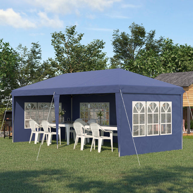 3 x 6m Pop Up Gazebo with Adjustable Height & Removable Sidewalls - Blue