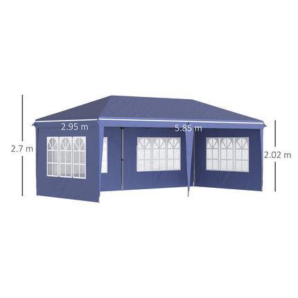 3 x 6m Pop Up Gazebo with Adjustable Height & Removable Sidewalls - Blue