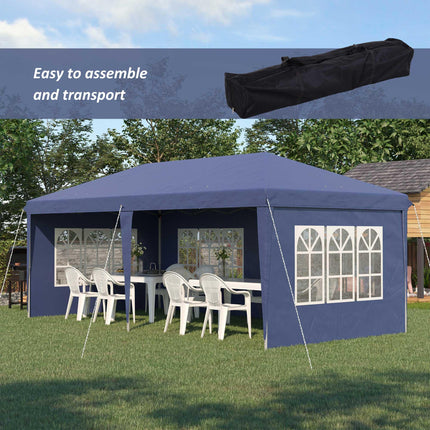 3 x 6m Pop Up Gazebo with Adjustable Height & Removable Sidewalls - Blue