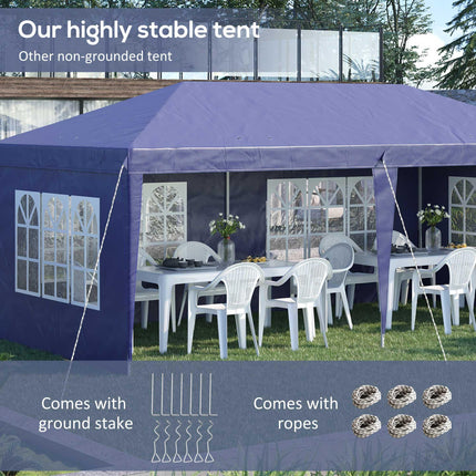 3 x 6m Pop Up Gazebo with Adjustable Height & Removable Sidewalls - Blue