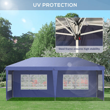 3 x 6m Pop Up Gazebo with Adjustable Height & Removable Sidewalls - Blue