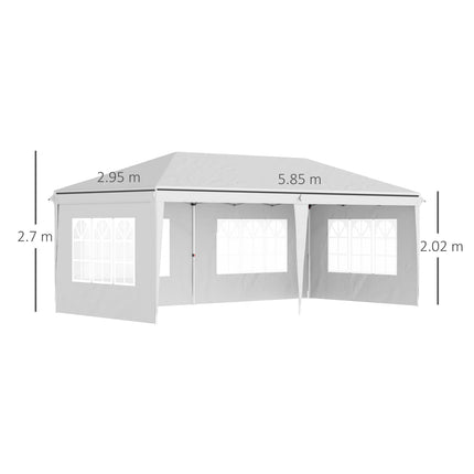 3 x 6m Pop Up Gazebo with Adjustable Height & Removable Walls - White