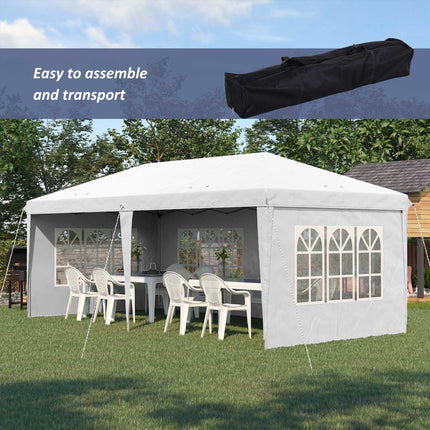 3 x 6m Pop Up Gazebo with Adjustable Height & Removable Walls - White