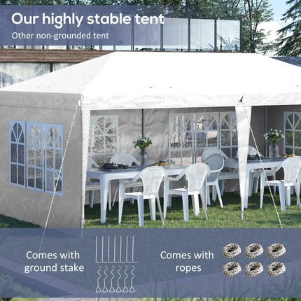 3 x 6m Pop Up Gazebo with Adjustable Height & Removable Walls - White