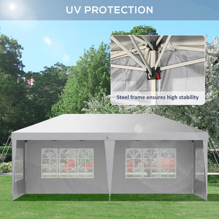 3 x 6m Pop Up Gazebo with Adjustable Height & Removable Walls - White