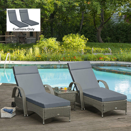 Set of 2 Replacement Sun Lounger Cushions for Rattan Furniture 196 x 55 cm - Dark Grey