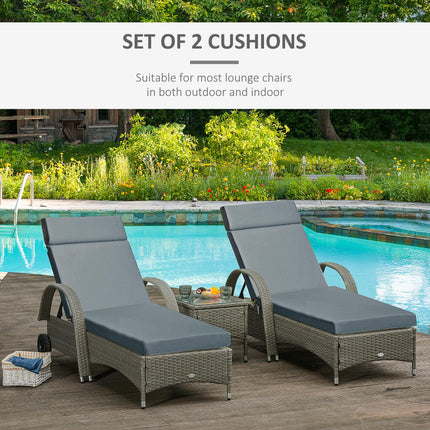 Set of 2 Replacement Sun Lounger Cushions for Rattan Furniture 196 x 55 cm - Dark Grey