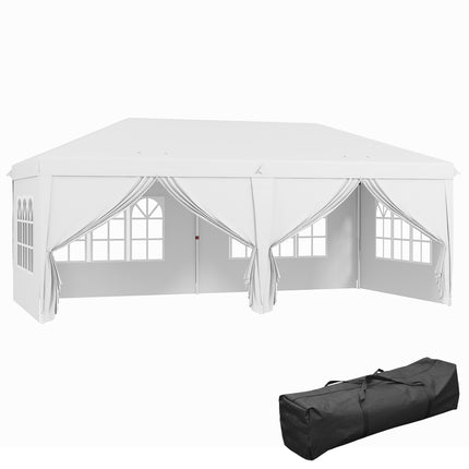3 x 6 Metre Pop Up Gazebo Set with Sides and Windows - White