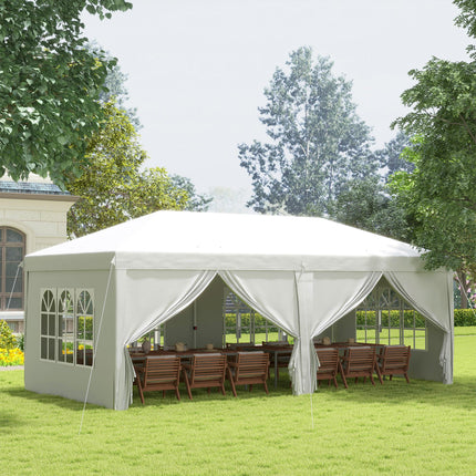 3 x 6 Metre Pop Up Gazebo Set with Sides and Windows - White