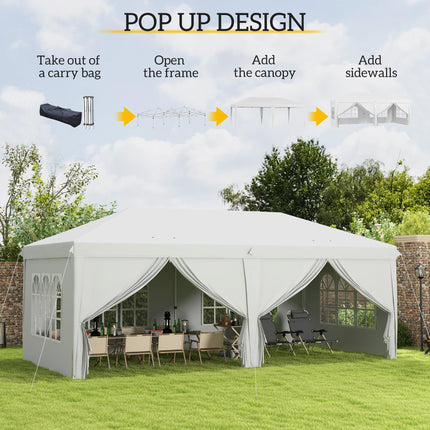 3 x 6 Metre Pop Up Gazebo Set with Sides and Windows - White