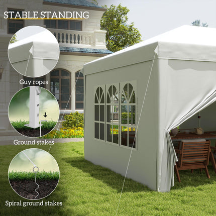 3 x 6 Metre Pop Up Gazebo Set with Sides and Windows - White