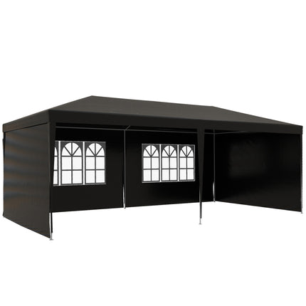 6 x 3 Metre Outdoor Party Tent Gazebo with Windows and Side Panels - Black