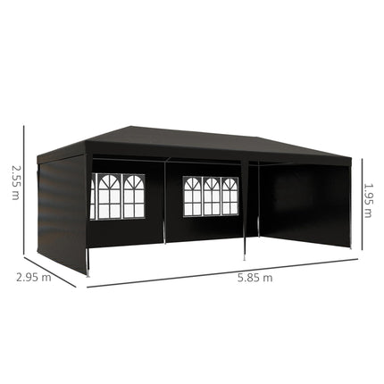 6 x 3 Metre Outdoor Party Tent Gazebo with Windows and Side Panels - Black