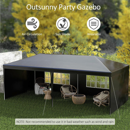 6 x 3 Metre Outdoor Party Tent Gazebo with Windows and Side Panels - Black
