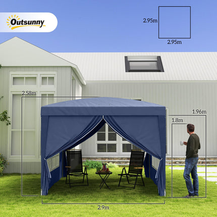 3 x 3 Metres Pop Up Water Resistant Gazebo Tent Canopy - Blue