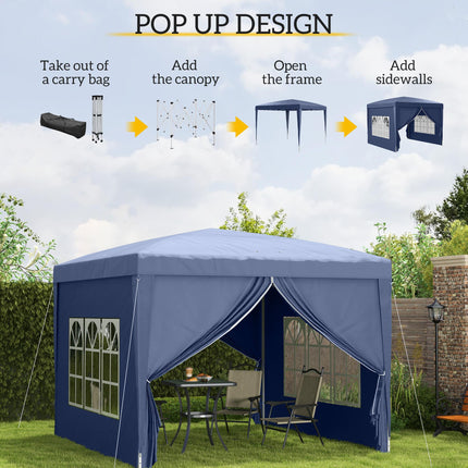 3 x 3 Metres Pop Up Water Resistant Gazebo Tent Canopy - Blue
