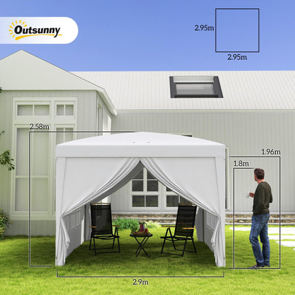 3x3m Pop Up Gazebo Tent with Removable Walls and Carry Bag - White