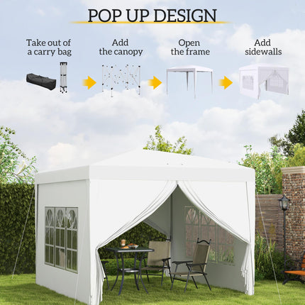 3x3m Pop Up Gazebo Tent with Removable Walls and Carry Bag - White