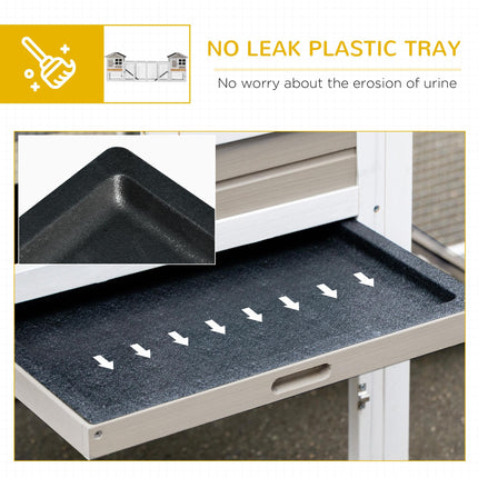 2 in 1 Wooden Rabbit & Guinea Pig Hutch with Run, Slide-out Tray & Ramp - Grey