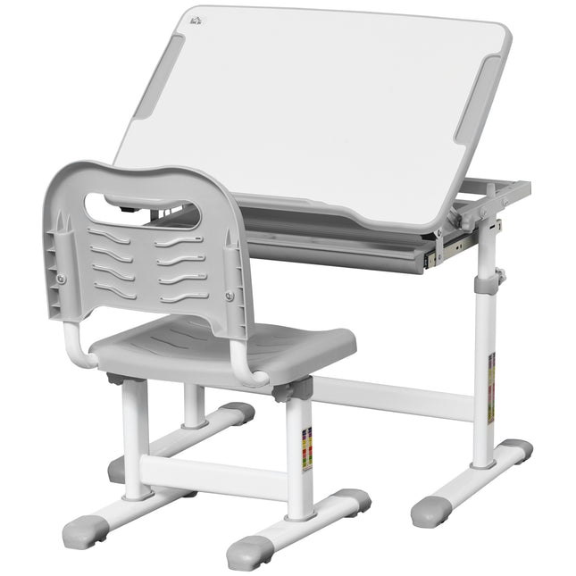 Height Adjustable Kids Desk and Chair Set with Tiltable Desktop - Grey