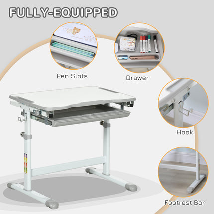 Height Adjustable Kids Desk and Chair Set with Tiltable Desktop - Grey