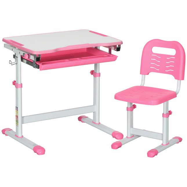 Adjustable Kids Desk and Chair Set with Storage Drawer - Pink