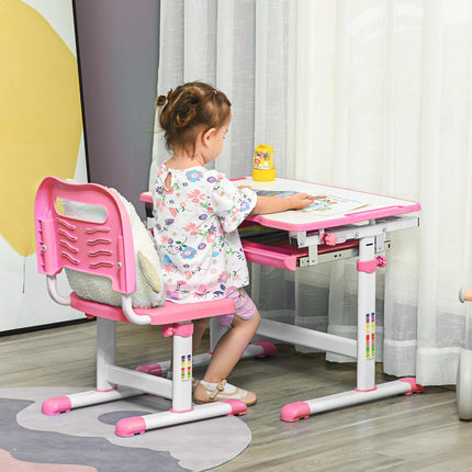 Adjustable Kids Desk and Chair Set with Storage Drawer - Pink